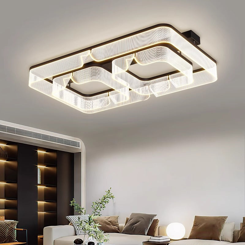 Modern Luxury Rectangular Aluminum Iron Acrylic LED Semi-Flush Mount Ceiling Light For Living Room