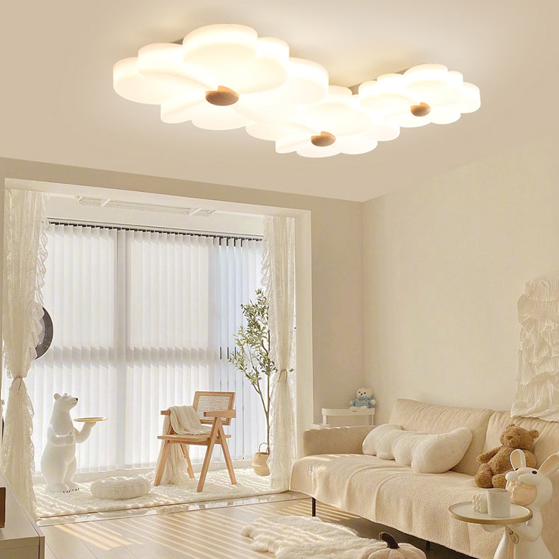 Plafonnier LED en acrylique avec structure en fer et motif de fleurs créatives contemporaines pour salon 