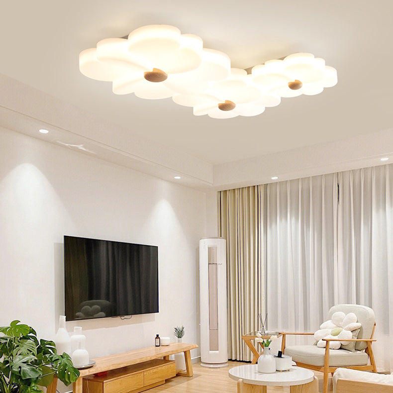 Plafonnier LED en acrylique avec structure en fer et motif de fleurs créatives contemporaines pour salon 