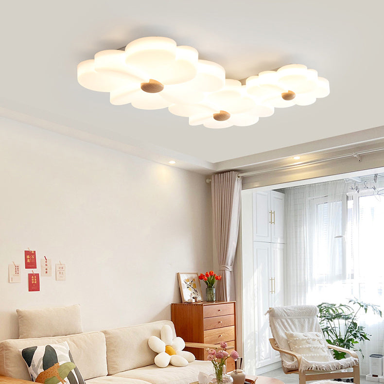 Plafonnier LED en acrylique avec structure en fer et motif de fleurs créatives contemporaines pour salon 