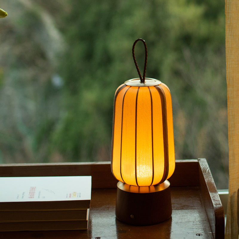 Lampe de table LED en bois massif et tissu avec lanterne chinoise traditionnelle pour chambre 