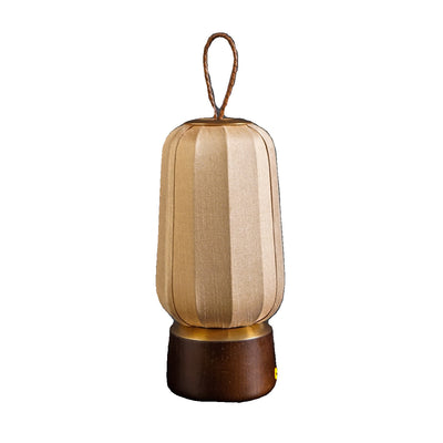 Lampe de table LED en bois massif et tissu avec lanterne chinoise traditionnelle pour chambre 