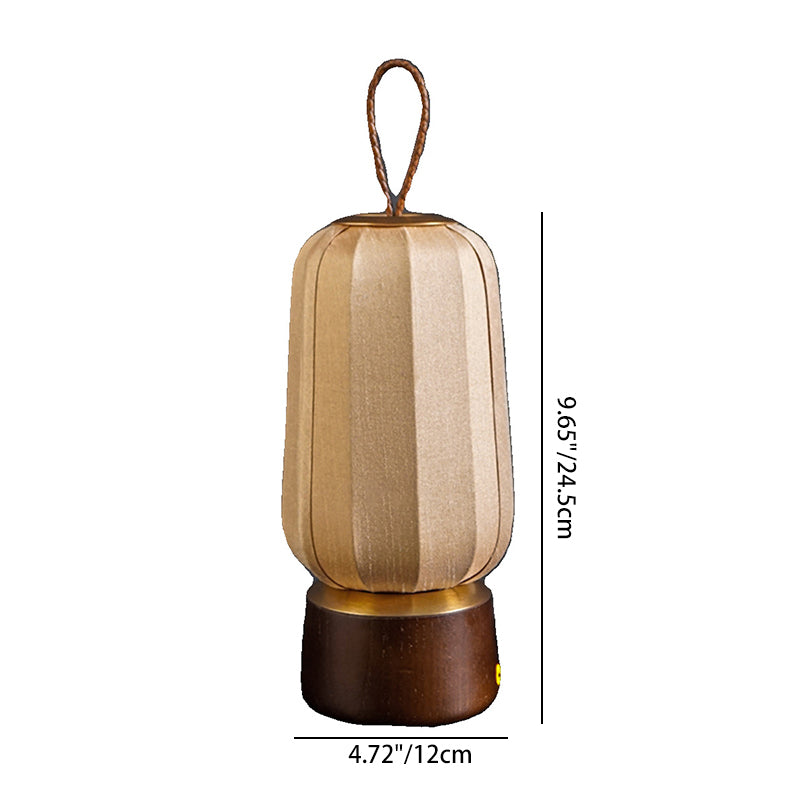 Lampe de table LED en bois massif et tissu avec lanterne chinoise traditionnelle pour chambre 