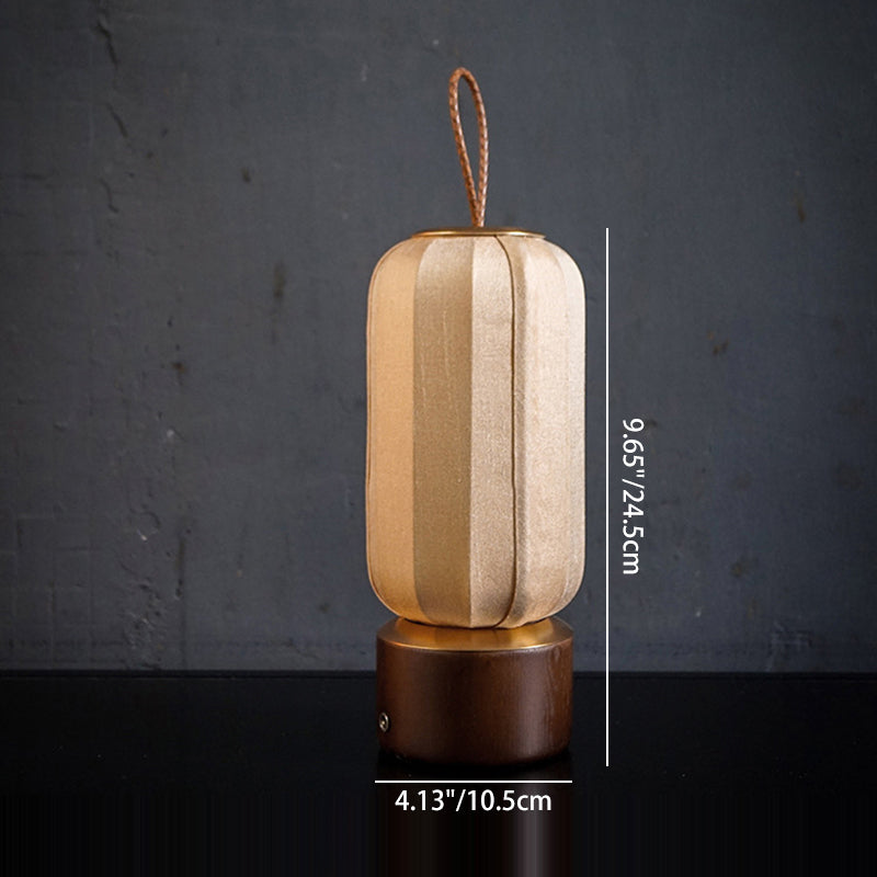 Lampe de table LED en bois massif et tissu avec lanterne chinoise traditionnelle pour chambre 