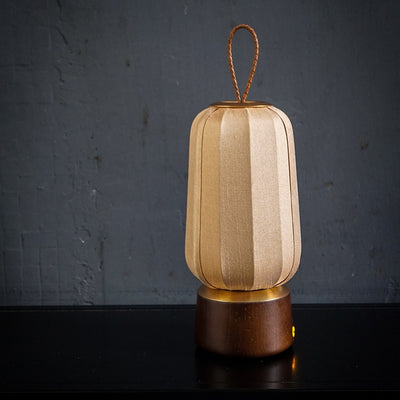 Lampe de table LED en bois massif et tissu avec lanterne chinoise traditionnelle pour chambre 