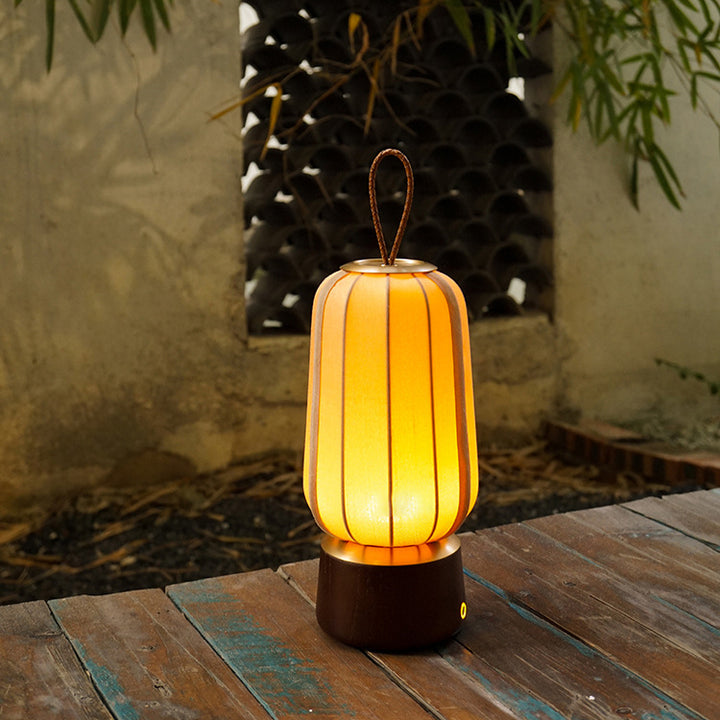 Lampe de table LED en bois massif et tissu avec lanterne chinoise traditionnelle pour chambre 