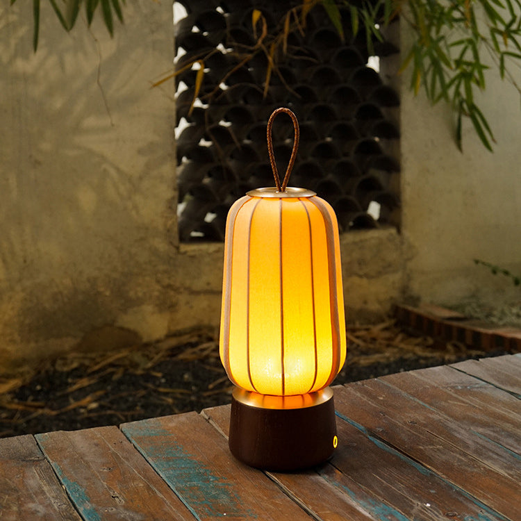 Lampe de table LED en bois massif et tissu avec lanterne chinoise traditionnelle pour chambre 