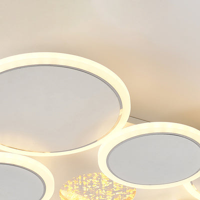 Contemporary Scandinavian Multiple Circle Iron Acrylic LED Semi-Flush Mount Ceiling Light For Bedroom