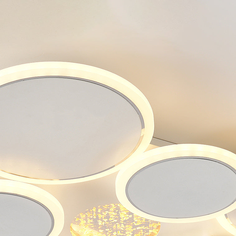 Contemporary Scandinavian Multiple Circle Iron Acrylic LED Semi-Flush Mount Ceiling Light For Bedroom