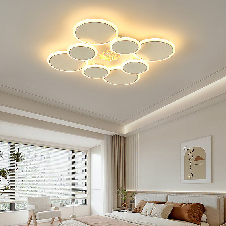 Contemporary Scandinavian Multiple Circle Iron Acrylic LED Semi-Flush Mount Ceiling Light For Bedroom