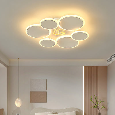 Contemporary Scandinavian Multiple Circle Iron Acrylic LED Semi-Flush Mount Ceiling Light For Bedroom
