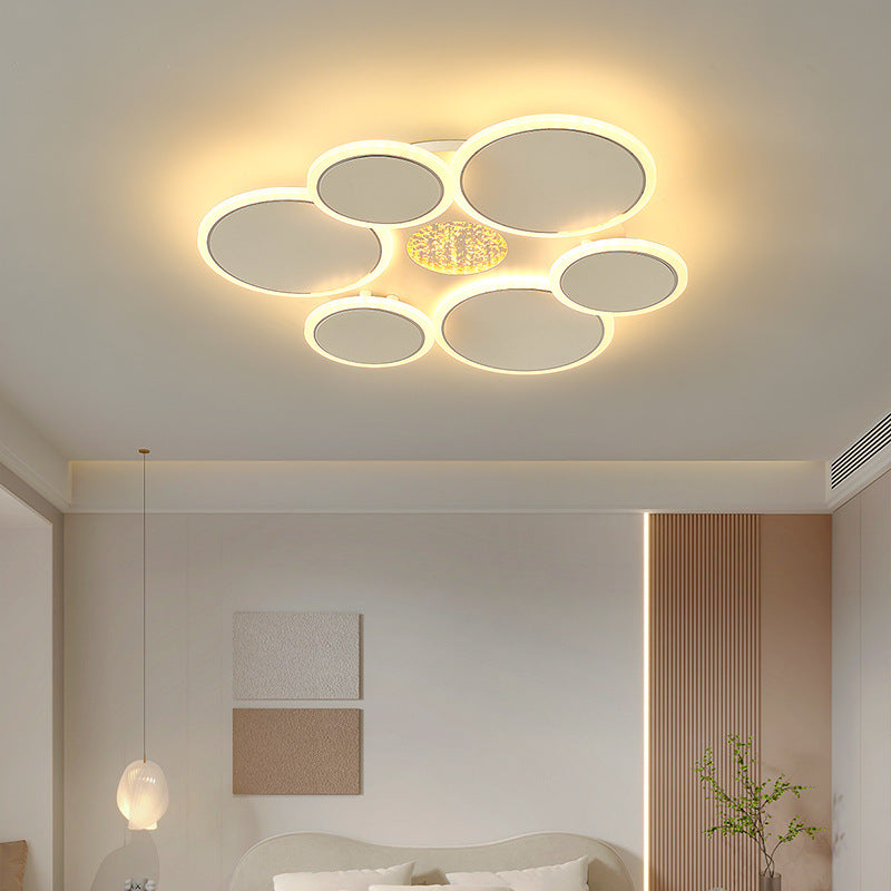 Contemporary Scandinavian Multiple Circle Iron Acrylic LED Semi-Flush Mount Ceiling Light For Bedroom