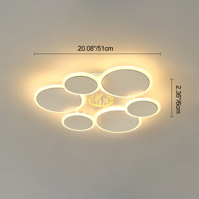 Contemporary Scandinavian Multiple Circle Iron Acrylic LED Semi-Flush Mount Ceiling Light For Bedroom