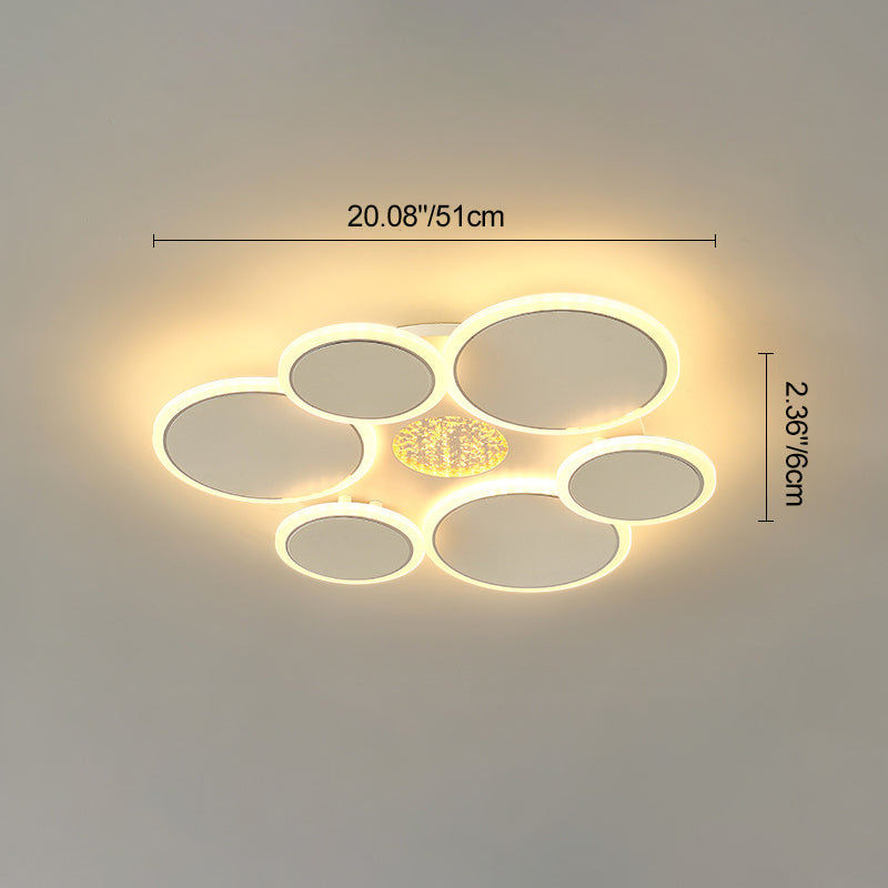 Contemporary Scandinavian Multiple Circle Iron Acrylic LED Semi-Flush Mount Ceiling Light For Bedroom