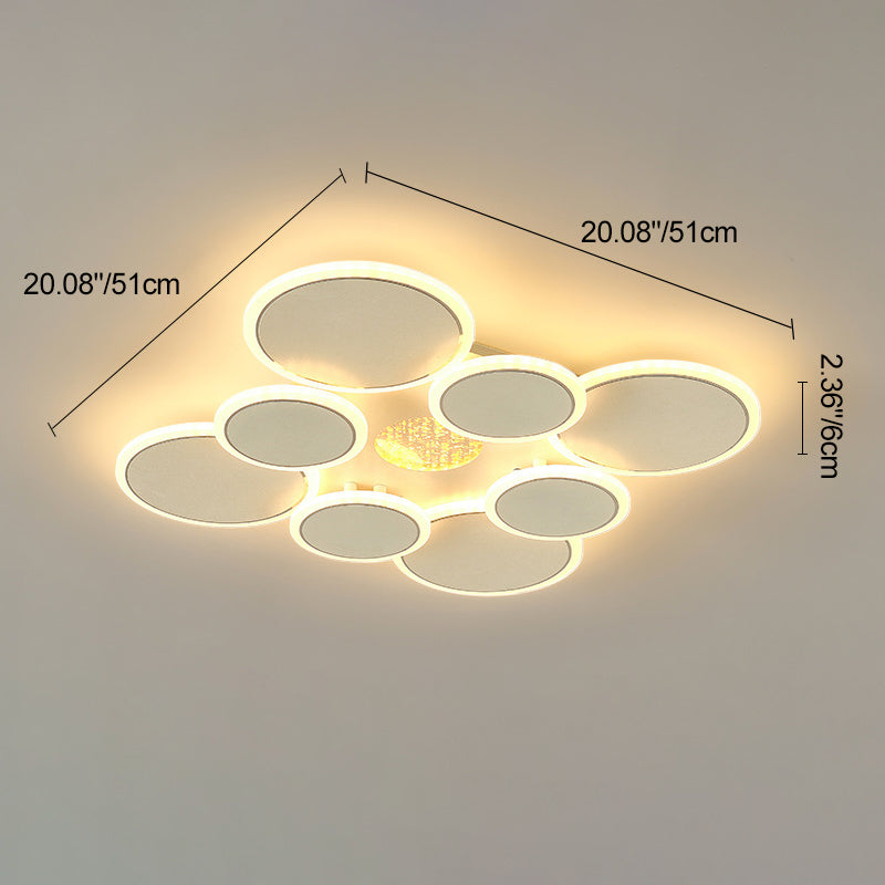 Contemporary Scandinavian Multiple Circle Iron Acrylic LED Semi-Flush Mount Ceiling Light For Bedroom