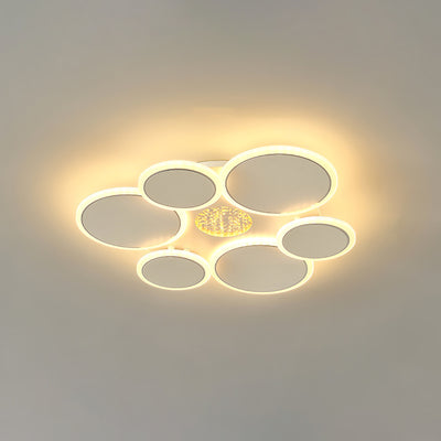Contemporary Scandinavian Multiple Circle Iron Acrylic LED Semi-Flush Mount Ceiling Light For Bedroom