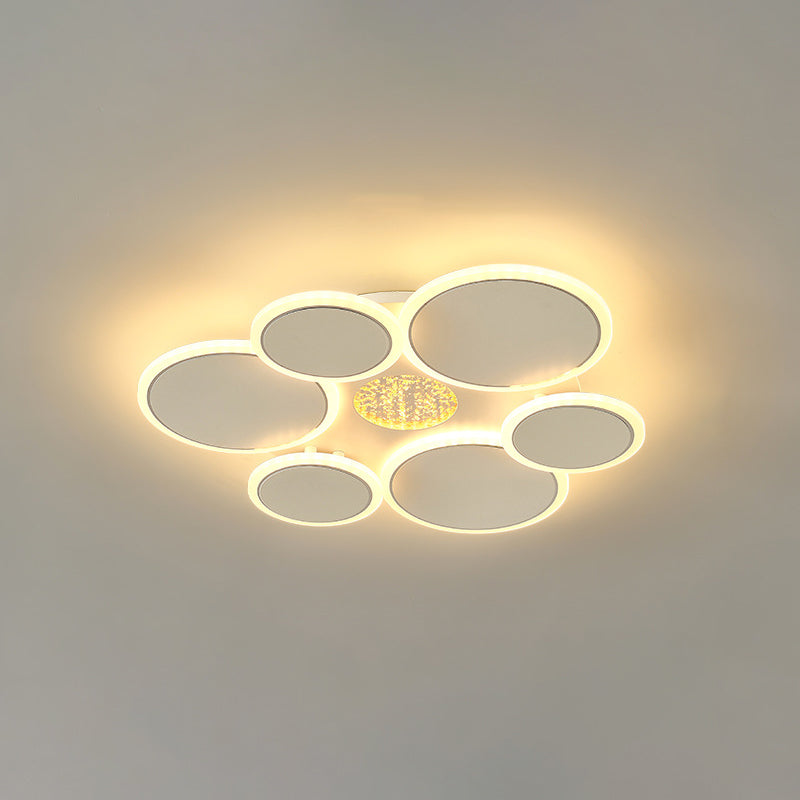 Contemporary Scandinavian Multiple Circle Iron Acrylic LED Semi-Flush Mount Ceiling Light For Bedroom