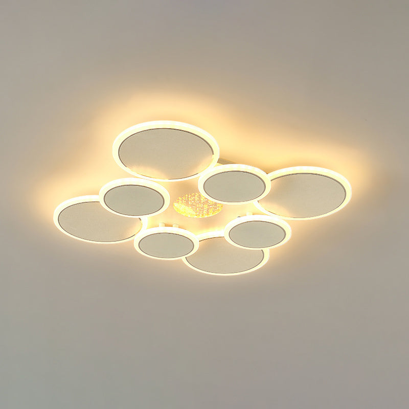 Contemporary Scandinavian Multiple Circle Iron Acrylic LED Semi-Flush Mount Ceiling Light For Bedroom
