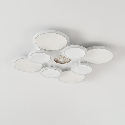 Contemporary Scandinavian Multiple Circle Iron Acrylic LED Semi-Flush Mount Ceiling Light For Bedroom