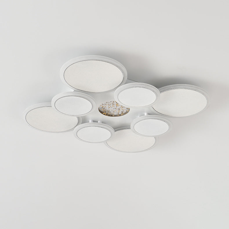 Contemporary Scandinavian Multiple Circle Iron Acrylic LED Semi-Flush Mount Ceiling Light For Bedroom