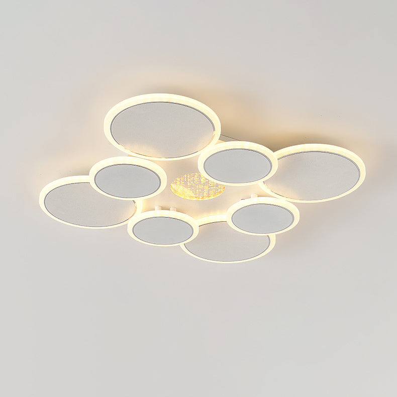 Contemporary Scandinavian Multiple Circle Iron Acrylic LED Semi-Flush Mount Ceiling Light For Bedroom