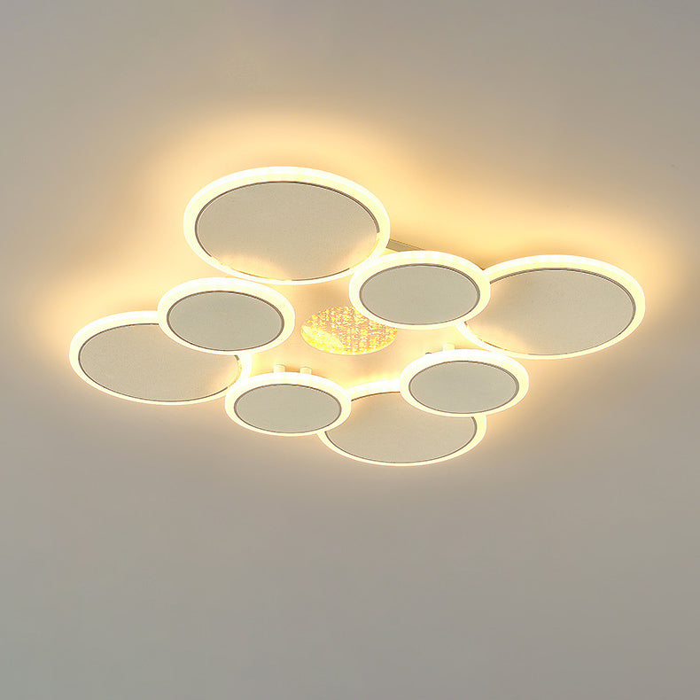 Contemporary Scandinavian Multiple Circle Iron Acrylic LED Semi-Flush Mount Ceiling Light For Bedroom