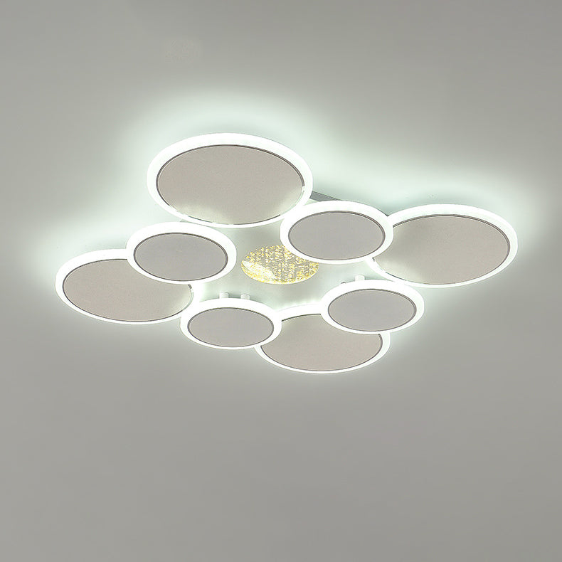 Contemporary Scandinavian Multiple Circle Iron Acrylic LED Semi-Flush Mount Ceiling Light For Bedroom