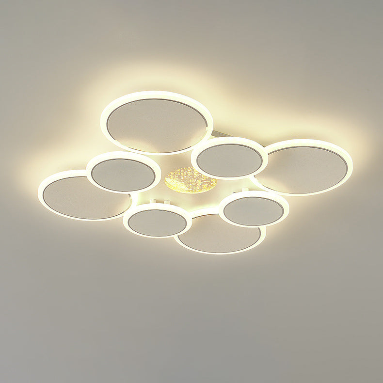 Contemporary Scandinavian Multiple Circle Iron Acrylic LED Semi-Flush Mount Ceiling Light For Bedroom