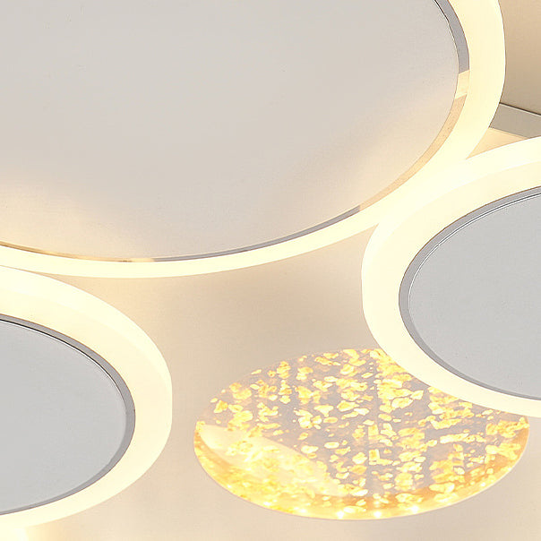 Contemporary Scandinavian Multiple Circle Iron Acrylic LED Semi-Flush Mount Ceiling Light For Bedroom