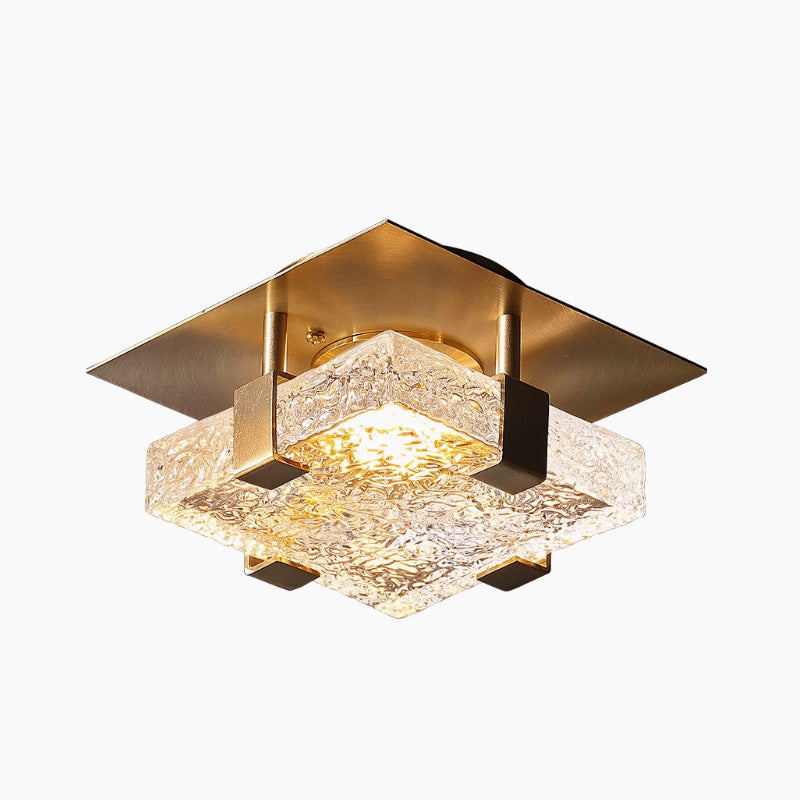 Modern Luxury Square Stainless Steel Glass LED Semi-Flush Mount Ceiling Light For Hallway