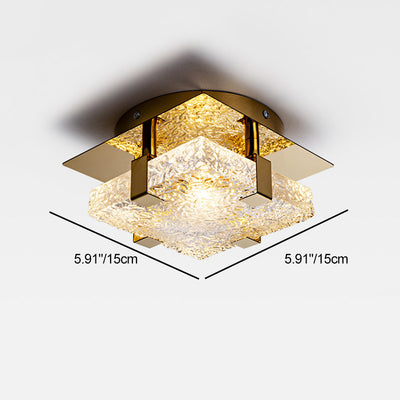 Modern Luxury Square Stainless Steel Glass LED Semi-Flush Mount Ceiling Light For Hallway