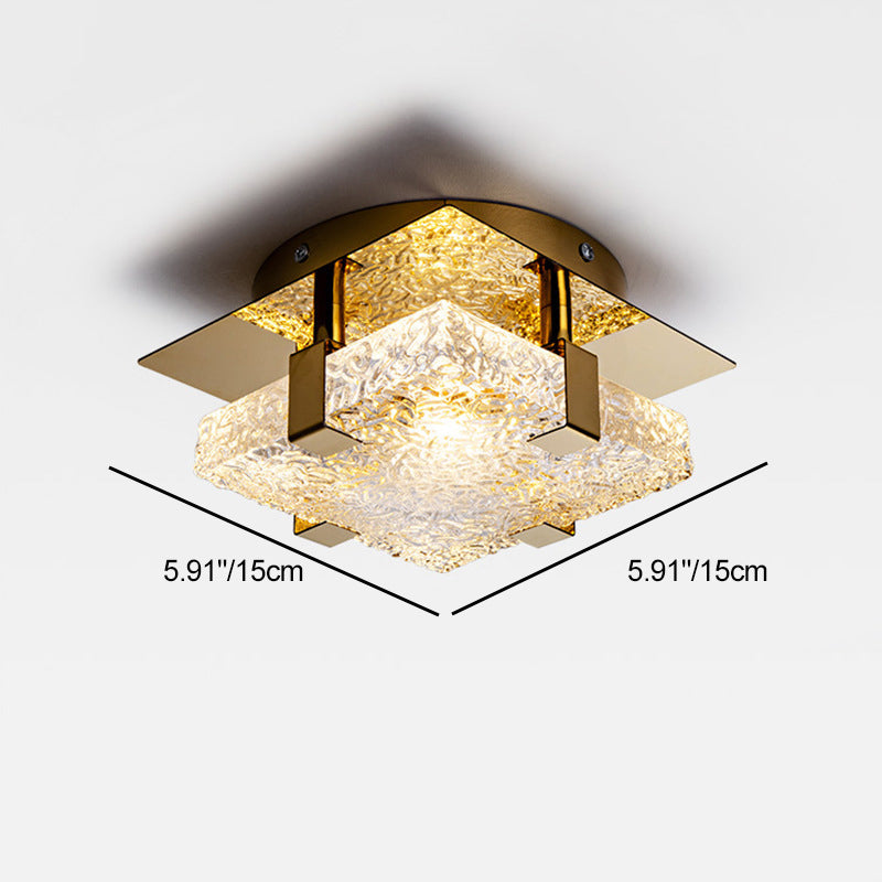 Modern Luxury Square Stainless Steel Glass LED Semi-Flush Mount Ceiling Light For Hallway