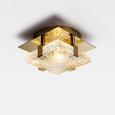 Modern Luxury Square Stainless Steel Glass LED Semi-Flush Mount Ceiling Light For Hallway