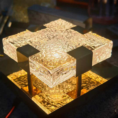 Modern Luxury Square Stainless Steel Glass LED Semi-Flush Mount Ceiling Light For Hallway