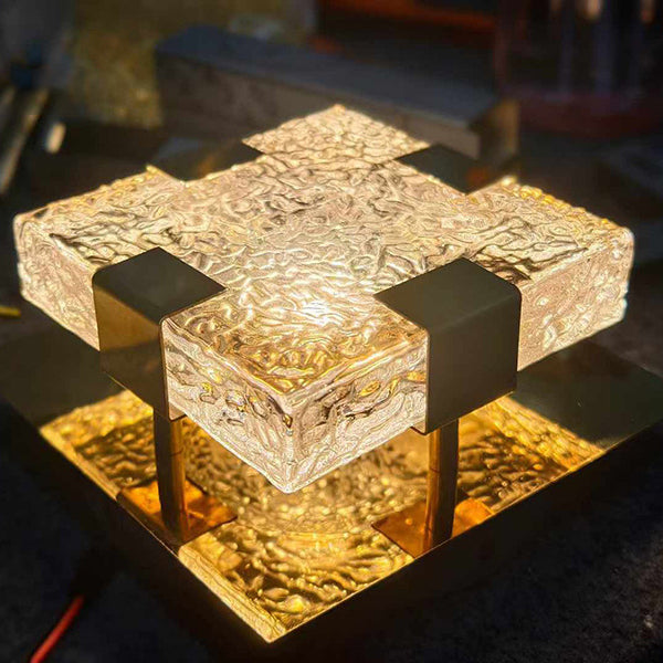 Modern Luxury Square Stainless Steel Glass LED Semi-Flush Mount Ceiling Light For Hallway