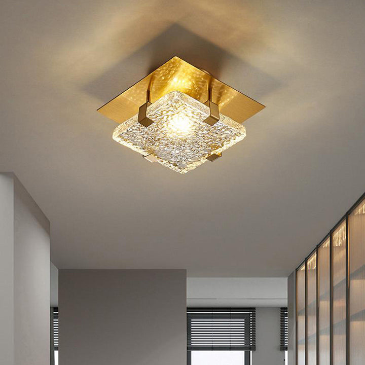 Moderno Lujo Cuadrado Acero Inoxidable Vidrio LED Semi-Empotrado Montaje de Techo para Pasillo 