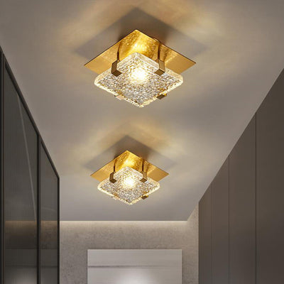 Modern Luxury Square Stainless Steel Glass LED Semi-Flush Mount Ceiling Light For Hallway