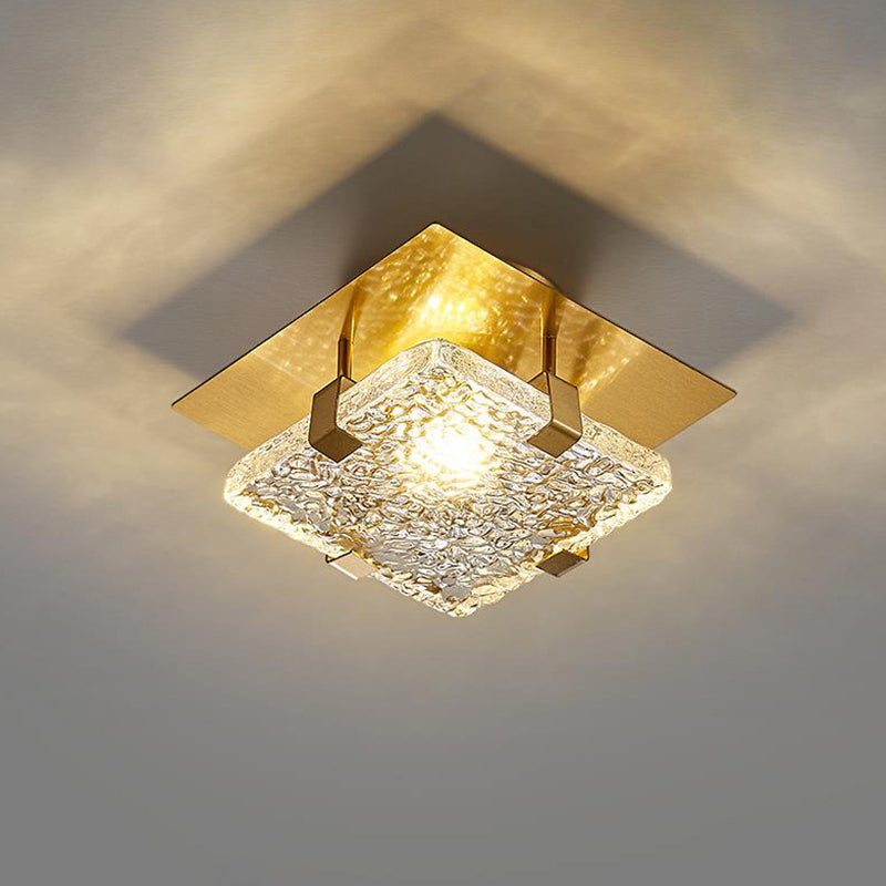 Modern Luxury Square Stainless Steel Glass LED Semi-Flush Mount Ceiling Light For Hallway