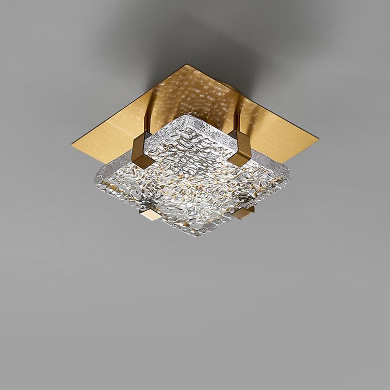 Modern Luxury Square Stainless Steel Glass LED Semi-Flush Mount Ceiling Light For Hallway
