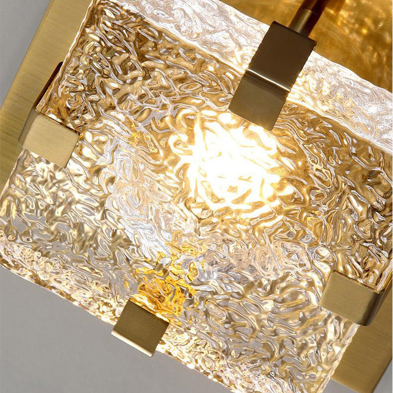 Modern Luxury Square Stainless Steel Glass LED Semi-Flush Mount Ceiling Light For Hallway