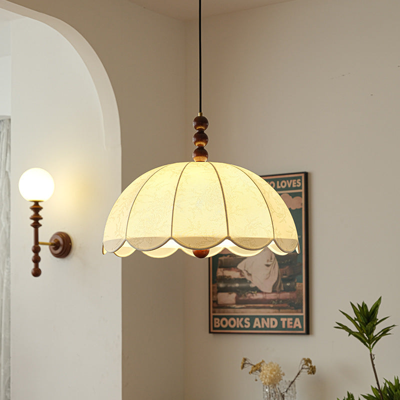 Dôme chinois traditionnel en bois de frêne avec tissu, suspension à 3 lumières pour chambre 