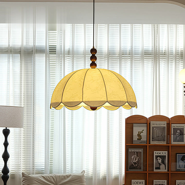 Dôme chinois traditionnel en bois de frêne avec tissu, suspension à 3 lumières pour chambre 