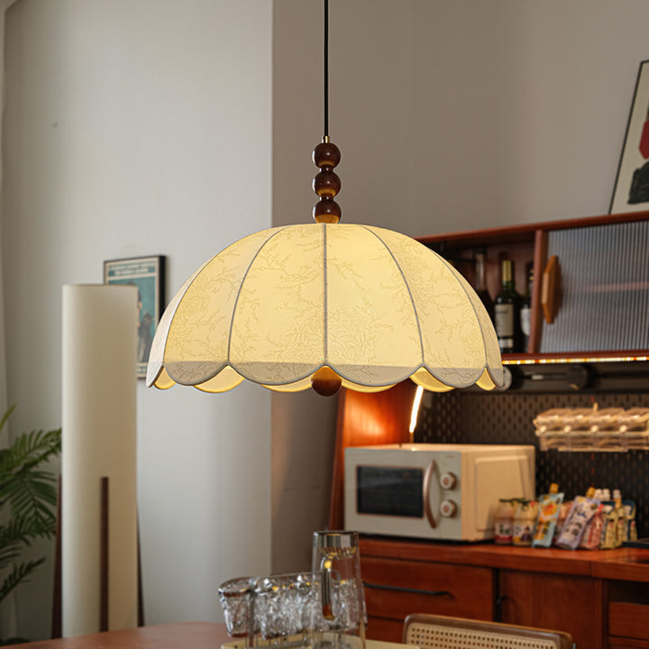 Dôme chinois traditionnel en bois de frêne avec tissu, suspension à 3 lumières pour chambre 