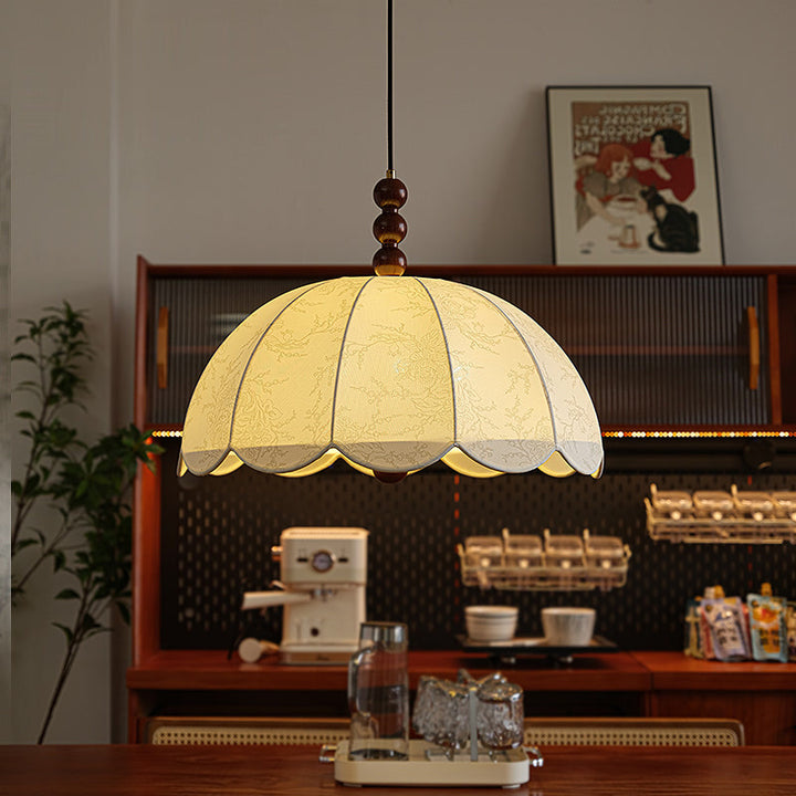 Dôme chinois traditionnel en bois de frêne avec tissu, suspension à 3 lumières pour chambre 