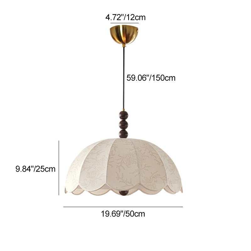 Dôme chinois traditionnel en bois de frêne avec tissu, suspension à 3 lumières pour chambre 