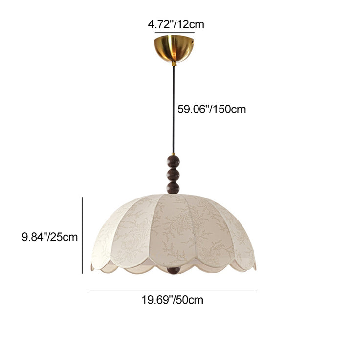 Dôme chinois traditionnel en bois de frêne avec tissu, suspension à 3 lumières pour chambre 