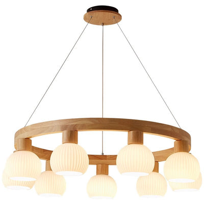 Contemporary Nordic Globe Solid Wood Glass 3/6/9 Light Chandelier For Living Room