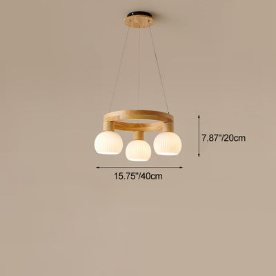 Contemporary Nordic Globe Solid Wood Glass 3/6/9 Light Chandelier For Living Room