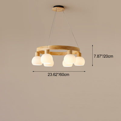 Contemporary Nordic Globe Solid Wood Glass 3/6/9 Light Chandelier For Living Room