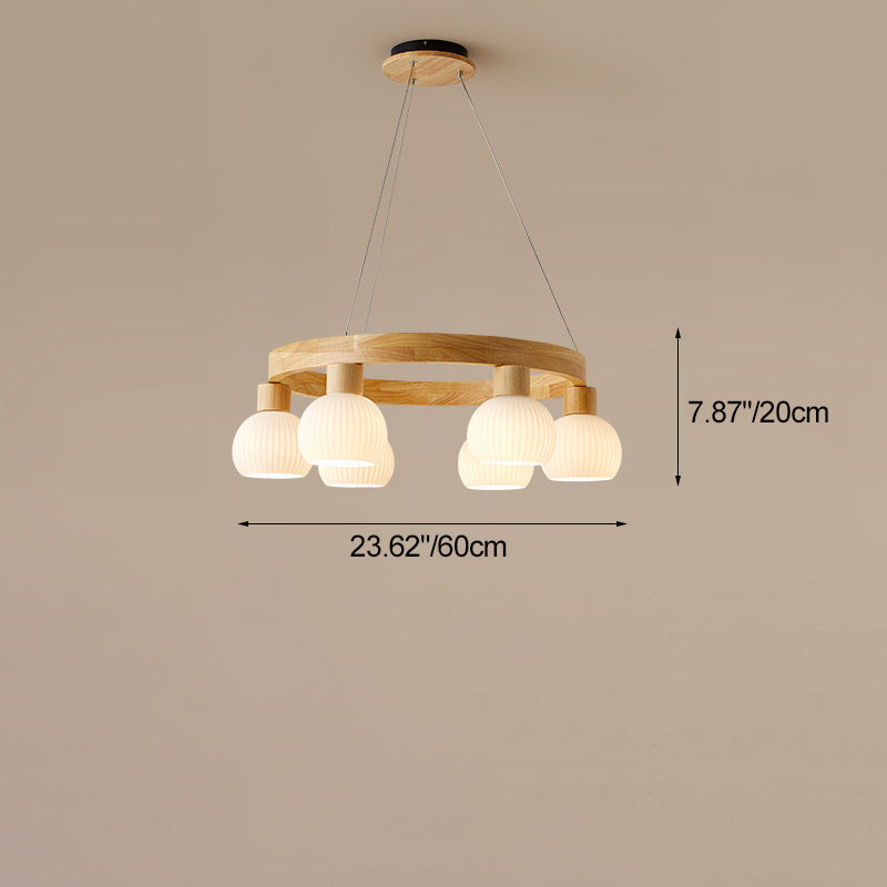 Contemporary Nordic Globe Solid Wood Glass 3/6/9 Light Chandelier For Living Room